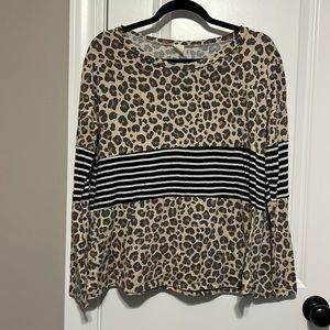 Sew In Love Animal Print Striped Top Size L